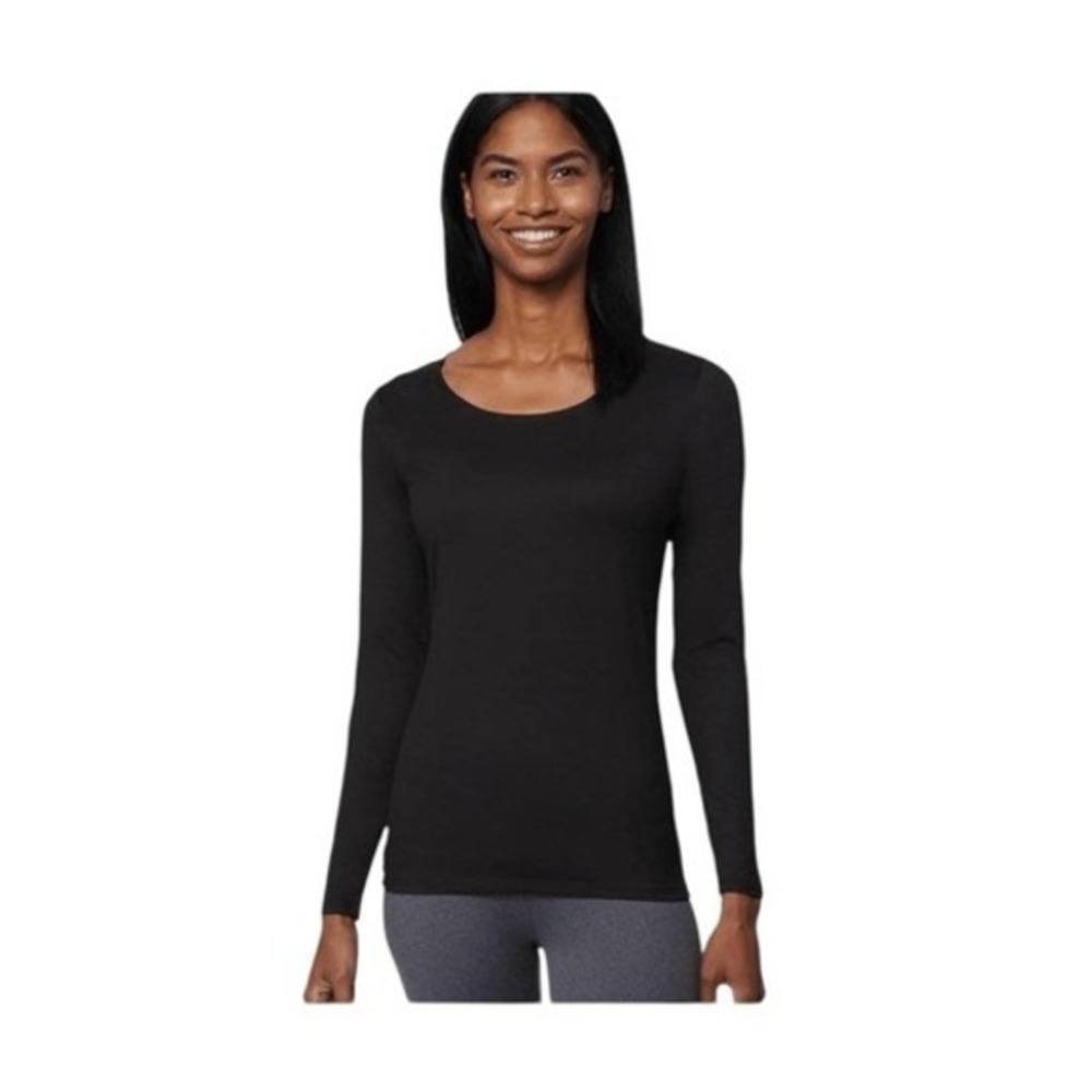 32 Degrees Heat Ultra Light Thermal Baselayer Scoop Tee Black Stretch Knit S